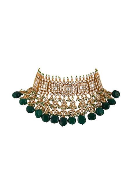 Riana Jewellery_Gold Plated Pearls, Glitter, Stones Bead Drop Choker Set _Online_at_Aza_Fashions