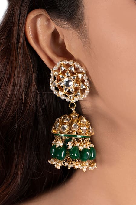 Riana Jewellery_Gold Plated Pearls, Glitter, Stones Bead Drop Choker Set _at_Aza_Fashions