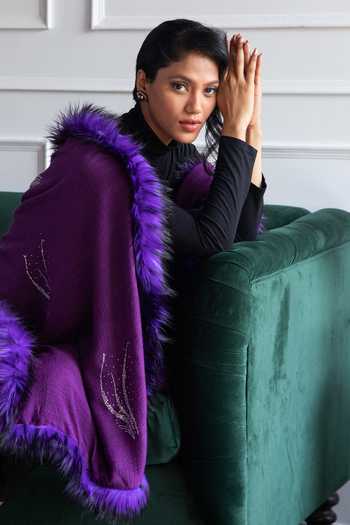 Shop_Rhe-Ana_Purple Embellished Annabelle Wool Shawl _Online_at_Aza_Fashions