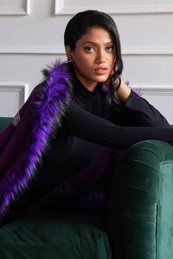 Rhe-Ana_Purple Embellished Annabelle Wool Shawl _at_Aza_Fashions
