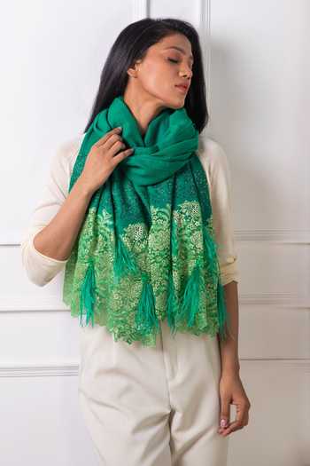 Rhe-Ana Green Embellished Paloma Floral Stole at Aza Fashions Rhe-Ana_Green Embellished Paloma Floral Stole _at_Aza_Fashions