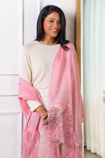 Rhe-Ana Pink Embellished Paloma Floral Stole at Aza Fashions Rhe-Ana_Pink Embellished Paloma Floral Stole _at_Aza_Fashions