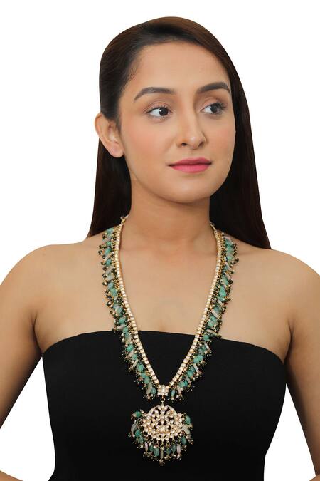 Riana Jewellery Chandbali Bead Pendant Long Necklace 