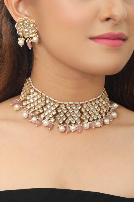 Buy_Riana Jewellery_Gold Plated Pearls, Beads Drop Choker Set _Online_at_Aza_Fashions