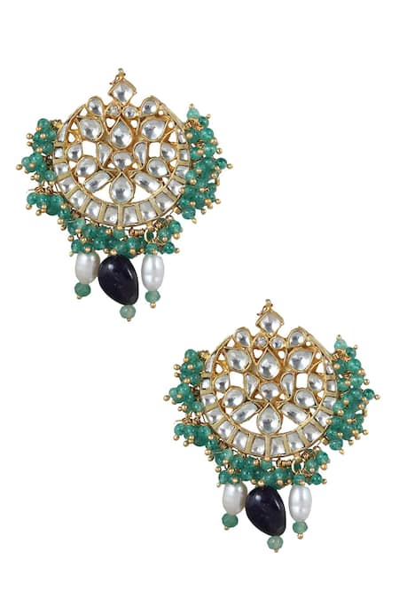 Shop_Riana Jewellery_Gold Plated Jadtar Stone Floral Choker Set _Online_at_Aza_Fashions