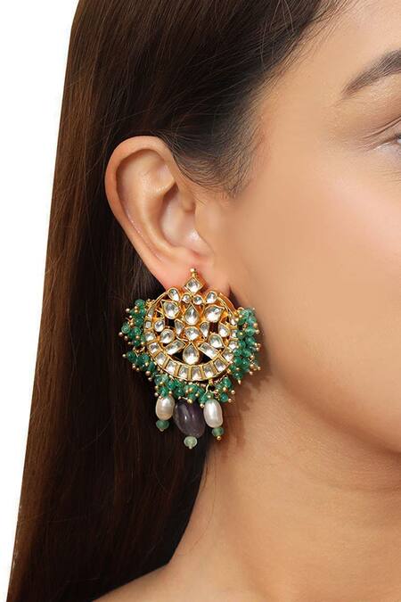 Riana Jewellery_Gold Plated Jadtar Stone Floral Choker Set _at_Aza_Fashions