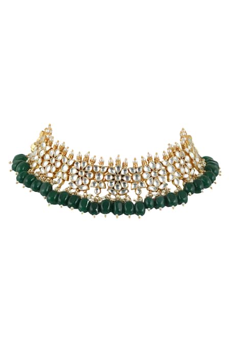 Riana Jewellery_Gold Plated Pearls, Beads, Stones Floral Choker Set _Online_at_Aza_Fashions