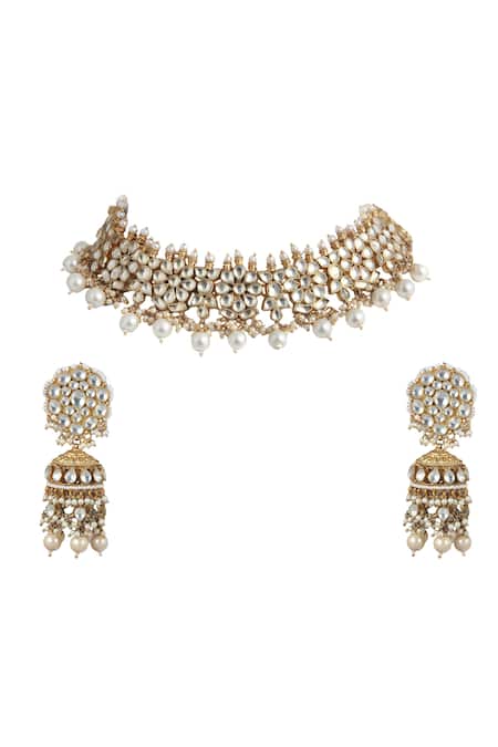 Riana Jewellery Floral Stone Choker Set 
