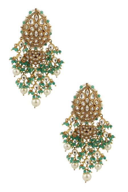 Riana Jewellery Gold Plated Glitter, Beads, Pearls Drop Necklace Set at Aza Fashions Riana Jewellery_Gold Plated Glitter, Beads, Pearls Drop Necklace Set _at_Aza_Fashions