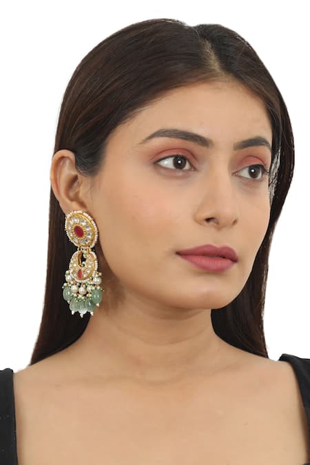 Riana Jewellery Gold Plated Diamonds, Crystals, Pearls Stone Embellished Necklace Set Online at Aza Fashions Riana Jewellery_Gold Plated Diamonds, Crystals, Pearls Stone Embellished Necklace Set _Online_at_Aza_Fashions