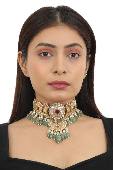 Buy Riana Jewellery Gold Plated Diamonds, Crystals, Pearls Stone Embellished Necklace Set Online at Aza Fashions Buy_Riana Jewellery_Gold Plated Diamonds, Crystals, Pearls Stone Embellished Necklace Set _Online_at_Aza_Fashions