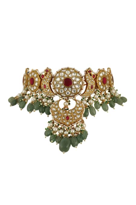 Shop Riana Jewellery Gold Plated Diamonds, Crystals, Pearls Stone Embellished Necklace Set Online at Aza Fashions Shop_Riana Jewellery_Gold Plated Diamonds, Crystals, Pearls Stone Embellished Necklace Set _Online_at_Aza_Fashions