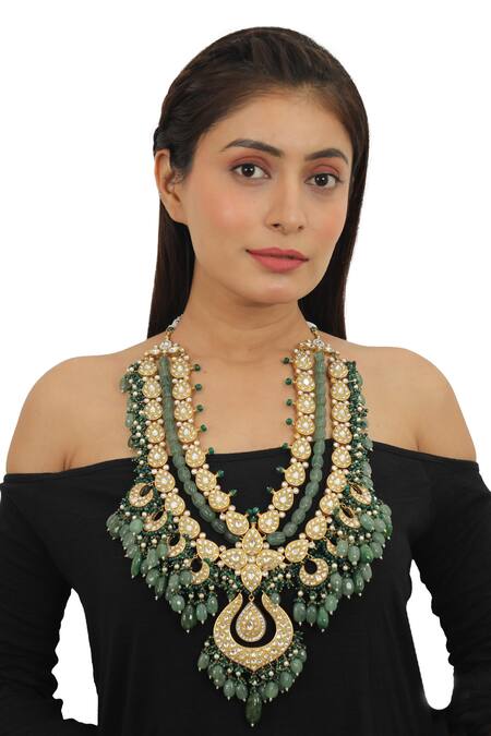 Buy Riana Jewellery Gold Plated Glitter, Stones, Beads Embellished Necklace Set Online at Aza Fashions Buy_Riana Jewellery_Gold Plated Glitter, Stones, Beads Embellished Necklace Set _Online_at_Aza_Fashions