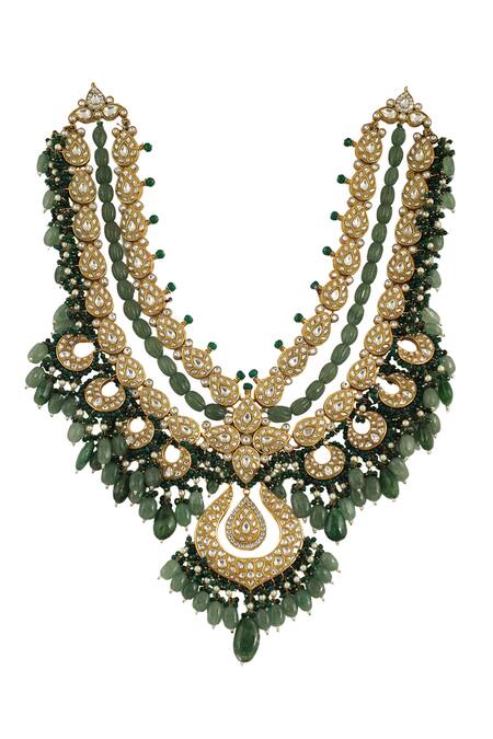 Shop Riana Jewellery Gold Plated Glitter, Stones, Beads Embellished Necklace Set Online at Aza Fashions Shop_Riana Jewellery_Gold Plated Glitter, Stones, Beads Embellished Necklace Set _Online_at_Aza_Fashions