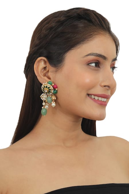 Riana Jewellery Gold Plated Pearls, Beads Stone Carved Necklace Set Online at Aza Fashions Riana Jewellery_Gold Plated Pearls, Beads Stone Carved Necklace Set _Online_at_Aza_Fashions