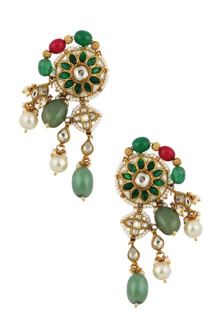 Riana Jewellery Gold Plated Pearls, Beads Stone Carved Necklace Set at Aza Fashions Riana Jewellery_Gold Plated Pearls, Beads Stone Carved Necklace Set _at_Aza_Fashions