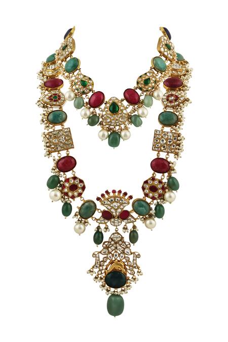Buy Riana Jewellery Gold Plated Glitter, Stones Embellished Necklace Set Online at Aza Fashions Buy_Riana Jewellery_Gold Plated Glitter, Stones Embellished Necklace Set _Online_at_Aza_Fashions