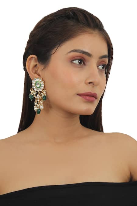 Riana Jewellery_Gold Plated Glitter, Pearls, Stones Bead Drop Necklace Set _Online_at_Aza_Fashions