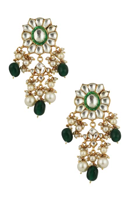 Riana Jewellery_Gold Plated Glitter, Pearls, Stones Bead Drop Necklace Set _at_Aza_Fashions