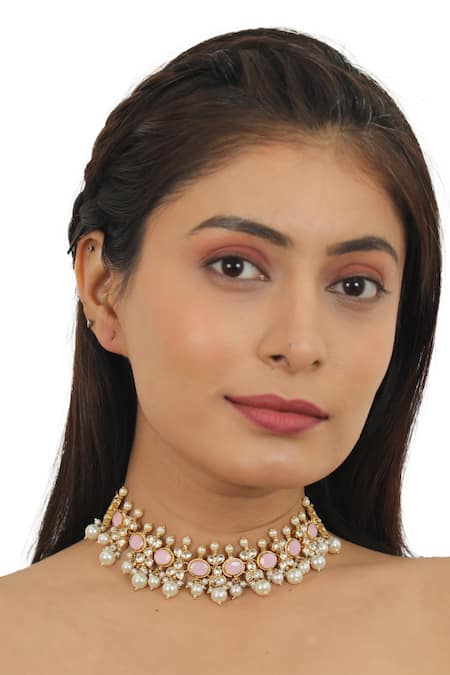 Riana Jewellery_Gold Plated Glitter, Stones, Beads Carved Necklace Set _Online_at_Aza_Fashions