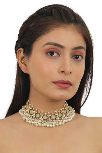 Buy_Riana Jewellery_Gold Plated Glitter, Pearls, Stones Bead Drop Necklace Set _Online_at_Aza_Fashions