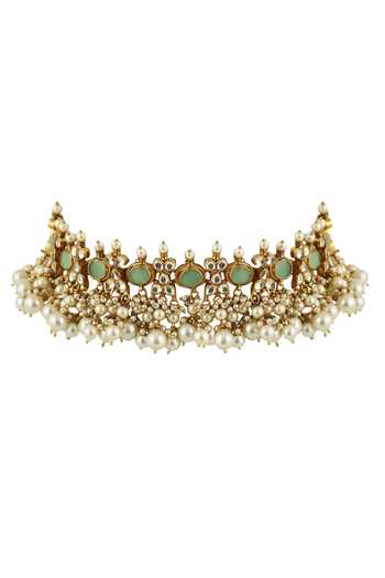 Shop_Riana Jewellery_Gold Plated Glitter, Pearls, Stones Bead Drop Necklace Set _Online_at_Aza_Fashions