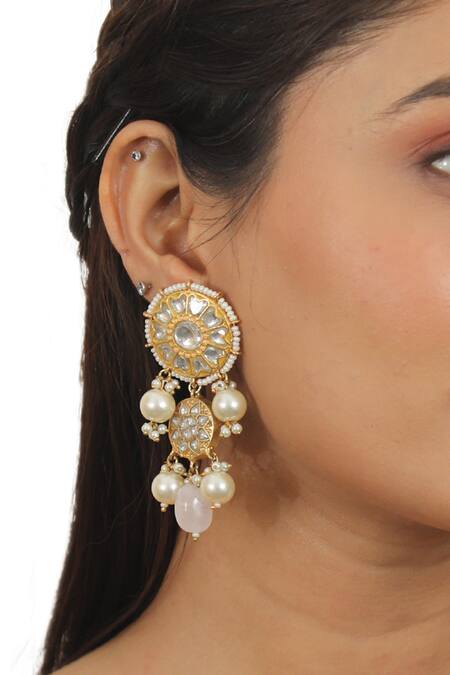 Buy Riana Jewellery Gold Plated Glitter, Pearls, Stones Floral Carved Necklace Set Online at Aza Fashions Buy_Riana Jewellery_Gold Plated Glitter, Pearls, Stones Floral Carved Necklace Set _Online_at_Aza_Fashions