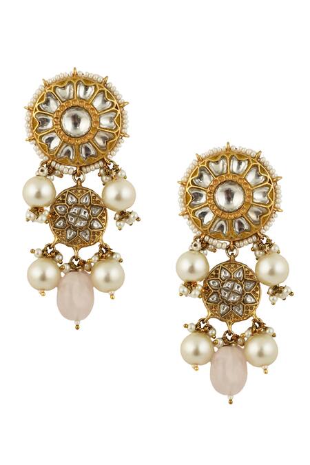 Riana Jewellery Gold Plated Glitter, Pearls, Stones Floral Carved Necklace Set at Aza Fashions Riana Jewellery_Gold Plated Glitter, Pearls, Stones Floral Carved Necklace Set _at_Aza_Fashions