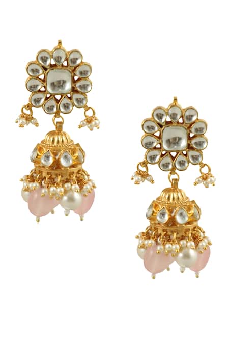 Riana Jewellery_Gold Plated Glitter, Stones, Pearls Embellished Necklace Set _at_Aza_Fashions