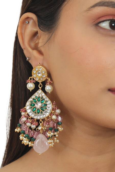 Buy Riana Jewellery Gold Plated Glitter, Pearls, Stones Embellished Necklace Set Online at Aza Fashions Buy_Riana Jewellery_Gold Plated Glitter, Pearls, Stones Embellished Necklace Set _Online_at_Aza_Fashions