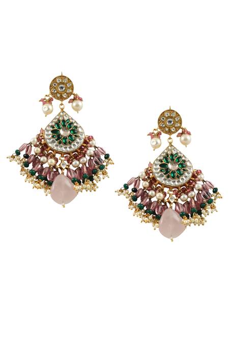 Riana Jewellery Gold Plated Glitter, Pearls, Stones Embellished Necklace Set at Aza Fashions Riana Jewellery_Gold Plated Glitter, Pearls, Stones Embellished Necklace Set _at_Aza_Fashions