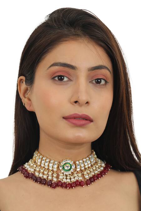 Riana Jewellery Gold Plated Metallic Thread, Crystals Stone Embellished Necklace Set Online at Aza Fashions Riana Jewellery_Gold Plated Metallic Thread, Crystals Stone Embellished Necklace Set _Online_at_Aza_Fashions