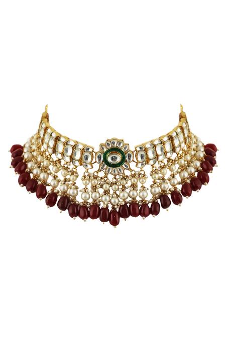 Shop Riana Jewellery Gold Plated Metallic Thread, Crystals Stone Embellished Necklace Set Online at Aza Fashions Shop_Riana Jewellery_Gold Plated Metallic Thread, Crystals Stone Embellished Necklace Set _Online_at_Aza_Fashions