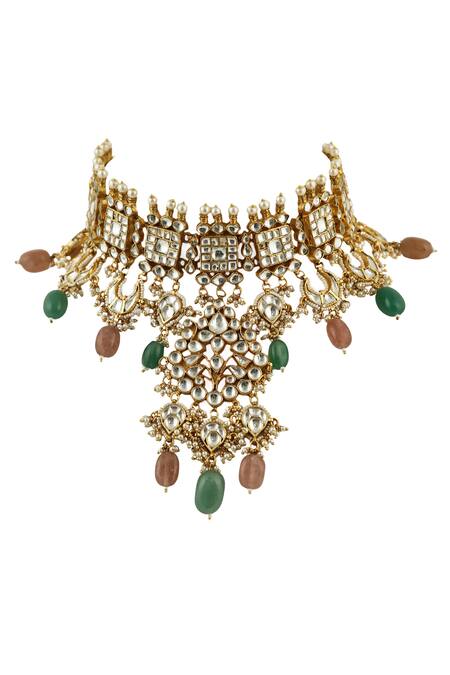 Shop Riana Jewellery Gold Plated Glitter, Stones Embellished Necklace Set Online at Aza Fashions Shop_Riana Jewellery_Gold Plated Glitter, Stones Embellished Necklace Set _Online_at_Aza_Fashions