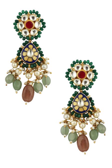 Riana Jewellery_Gold Plated Beads, Stones Studded Necklace Set _at_Aza_Fashions