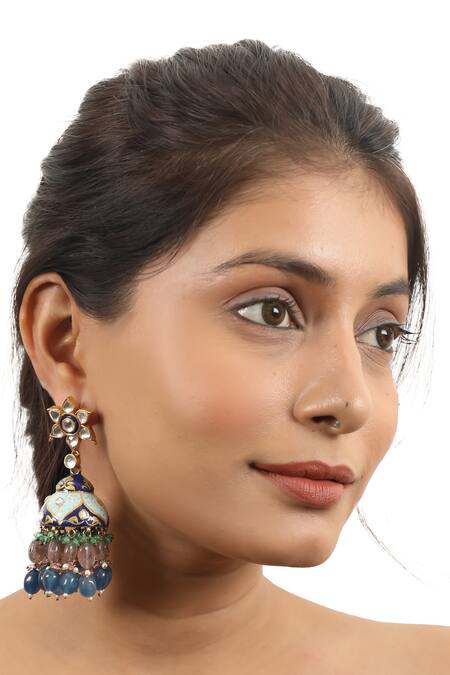 Riana Jewellery_Blue Pearls, Diamonds, Stones Mina Work Embellished Choker Set _at_Aza_Fashions