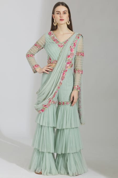 Rajat & Shraddha Embellished Pre-Draped Sharara Set 