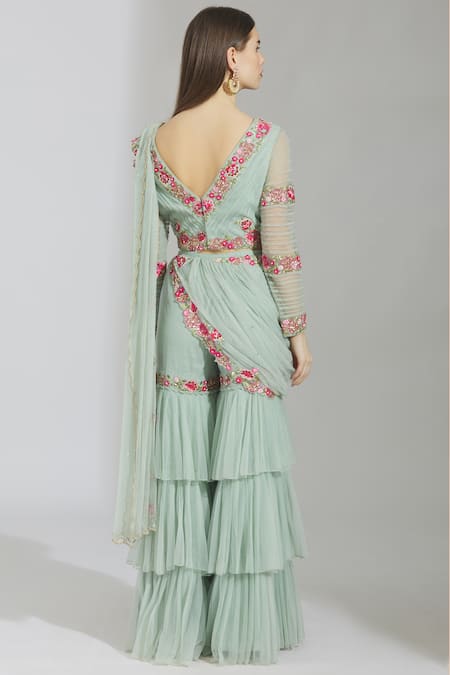 Rajat & Shraddha Embellished Pre-Draped Sharara Set 