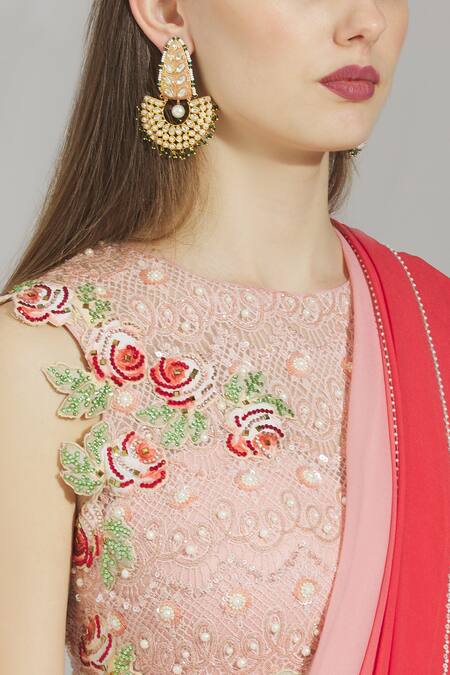 Rajat & Shraddha_Pink Georgette Round Embellished Pre-draped Saree  _at_Aza_Fashions