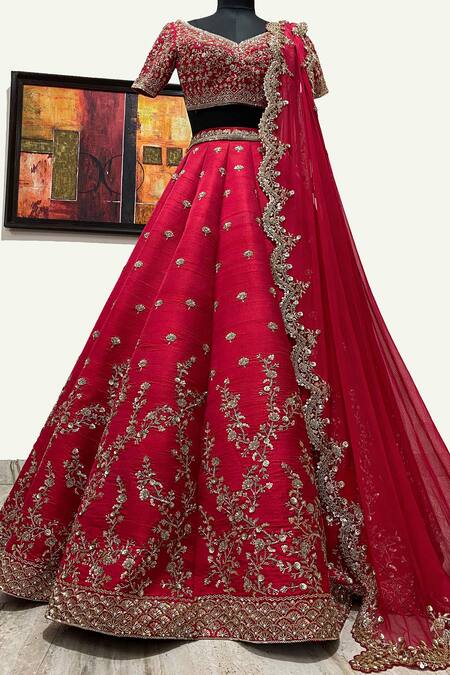 Riantas Raw Silk Embroidered Lehenga Set