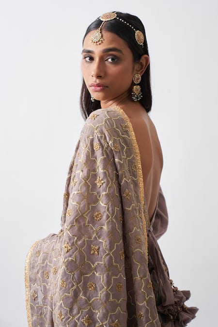 Rhua_Purple Cotton Silk Floral Round Handwoven Tissue Chanderi Saree With Blouse _Online_at_Aza_Fashions