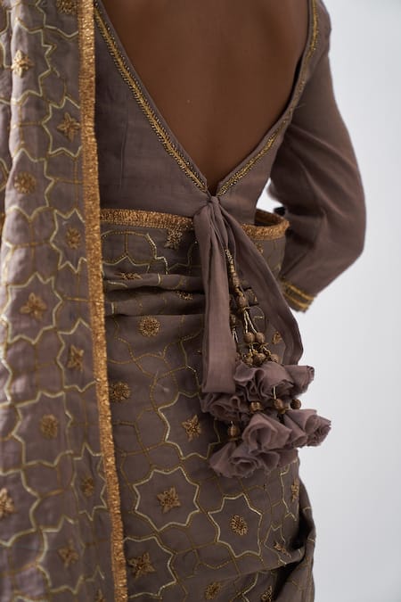 Shop_Rhua_Purple Cotton Silk Floral Round Handwoven Tissue Chanderi Saree With Blouse _Online_at_Aza_Fashions