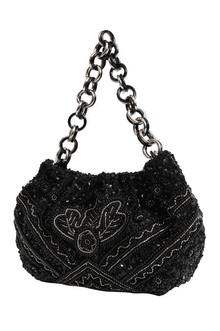 The Leather Garden_Black Embellished Bead Handbag _Online_at_Aza_Fashions