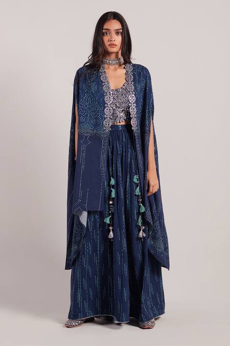Inej_Blue Rayon Flex Ghungroo And Tassels, Metal Coins Embroidered Palazzo Set_Online_at_Aza_Fashions