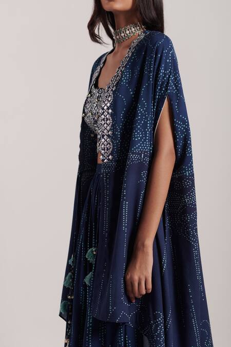 Shop_Inej_Blue Rayon Flex Ghungroo And Tassels, Metal Coins Embroidered Palazzo Set_Online_at_Aza_Fashions