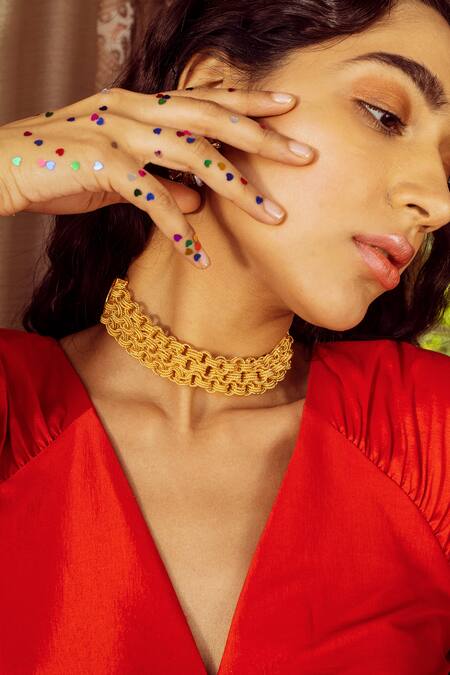 Radhika Agrawal Jewels Gold Plated Mona Woven Choker Online at Aza Fashions Radhika Agrawal Jewels_Gold Plated Mona Woven Choker _Online_at_Aza_Fashions
