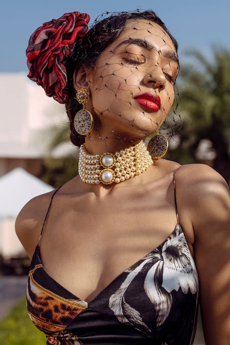 Shop Radhika Agrawal Jewels Gold Plated Pearl Estrella Bead Pendant Choker Online at Aza Fashions Shop_Radhika Agrawal Jewels_Gold Plated Pearl Estrella Bead Pendant Choker_Online_at_Aza_Fashions