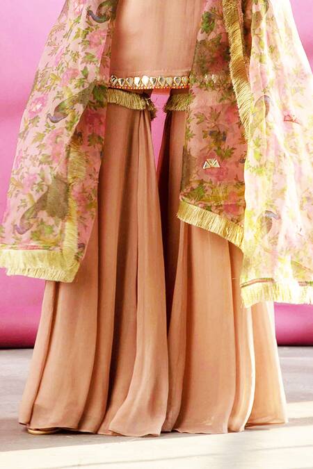 Rachit Khanna_Pink Georgette Round Embroidered Kurta Set_at_Aza_Fashions