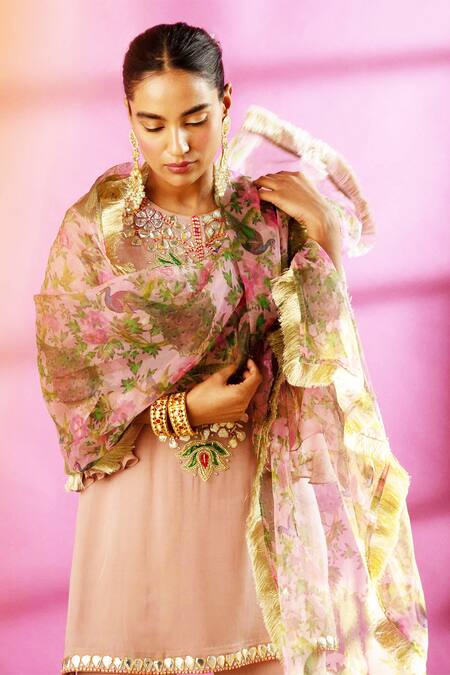 Buy_Rachit Khanna_Pink Georgette Round Embroidered Kurta Set_Online_at_Aza_Fashions