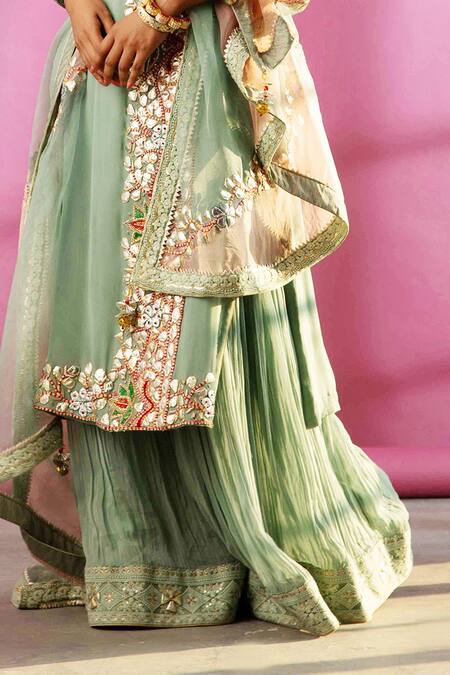 Shop_Rachit Khanna_Blue Georgette Scoop Neck Embroidered Kurta Set _Online_at_Aza_Fashions